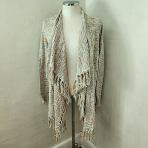 Wrangler Retro Womens Multicolor Space Dye Fringe Open‎ Front Cardigan Medium